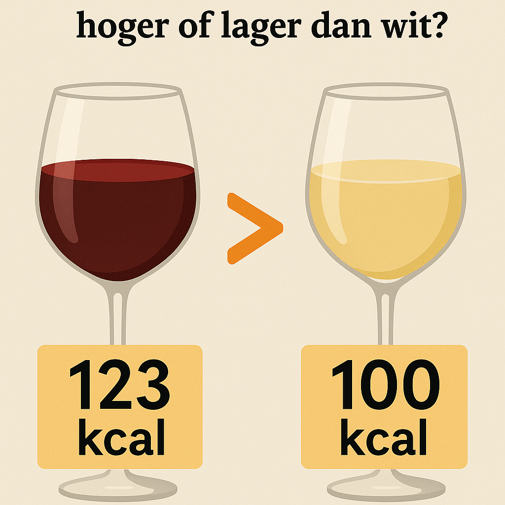 calorieën in rode wijn hoger of lager dan calorieën in witte wijn met een pijk van een rood glas naar een witte