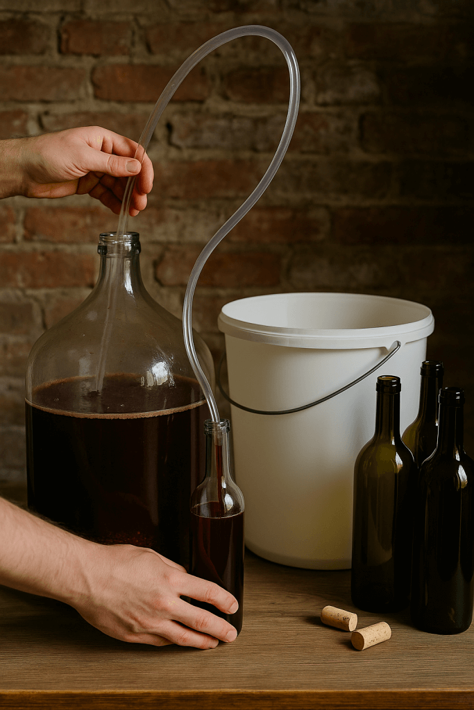 overhevelen wijn uit vat naar fles